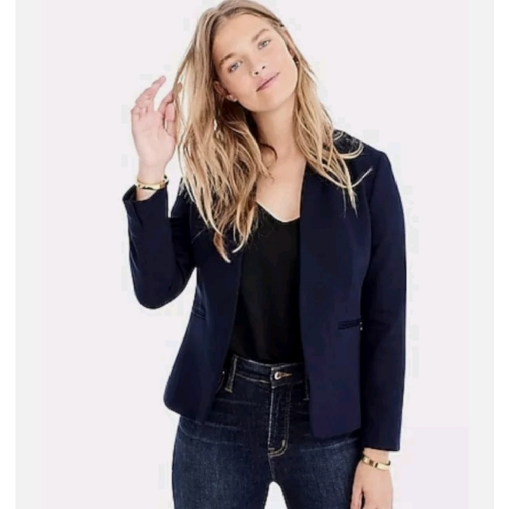 NWT J. CREW Business Casual Women’s Navy Suit Coat Jacket Stretch Twill Blazer